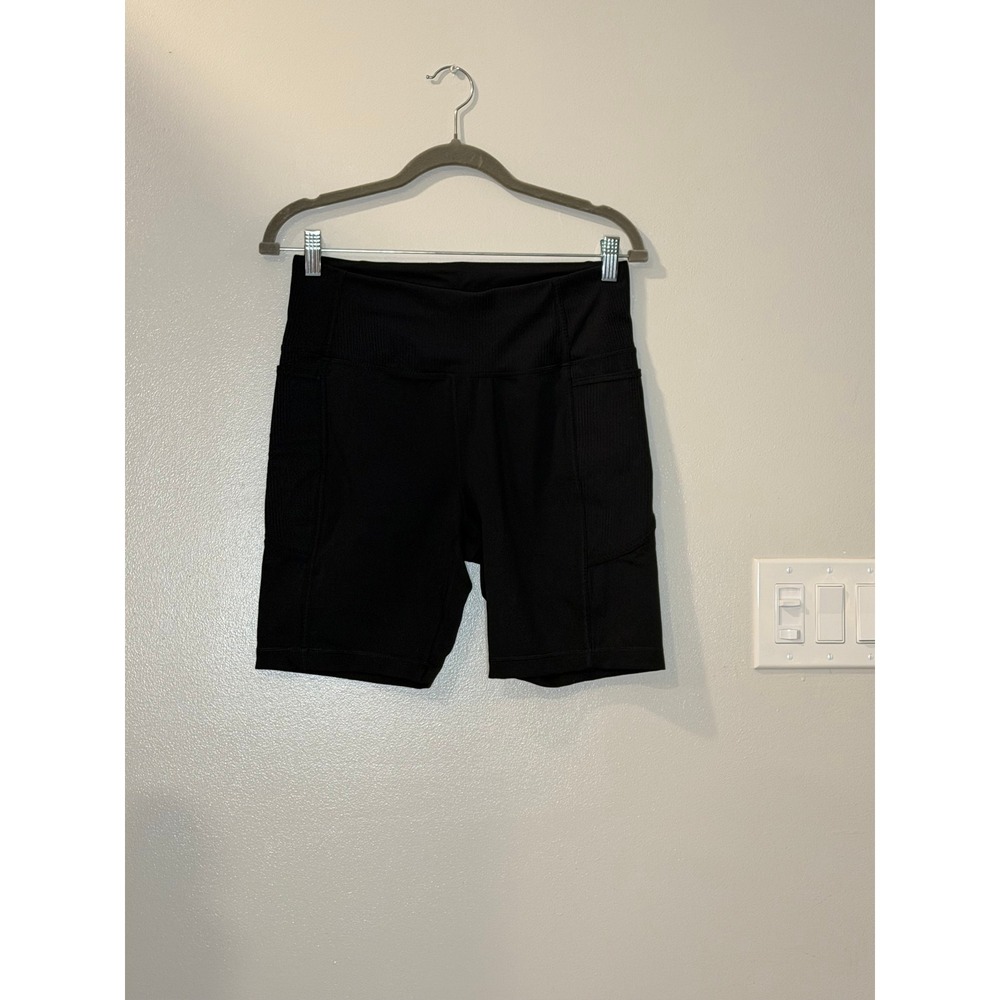Mondetta Performance Luxury Womens Black Ribbed Pocket Bike Shorts Large Fitness